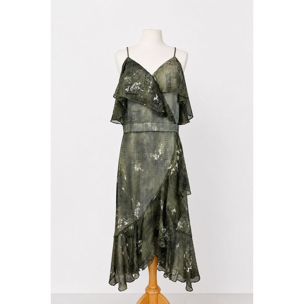 Banana Republic Sz 10 Heritage Collection Green Printed Ruffle Dress